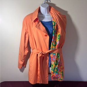 Panache Coral Orange Trench Coat with Floral Print Lining